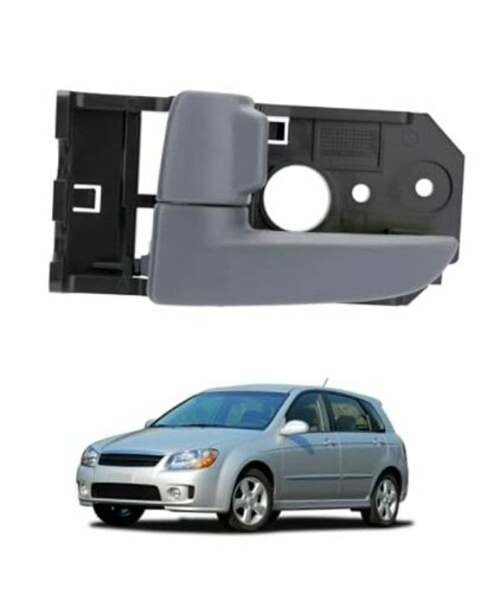 Gray driver door handle assembly with black mounting bracket