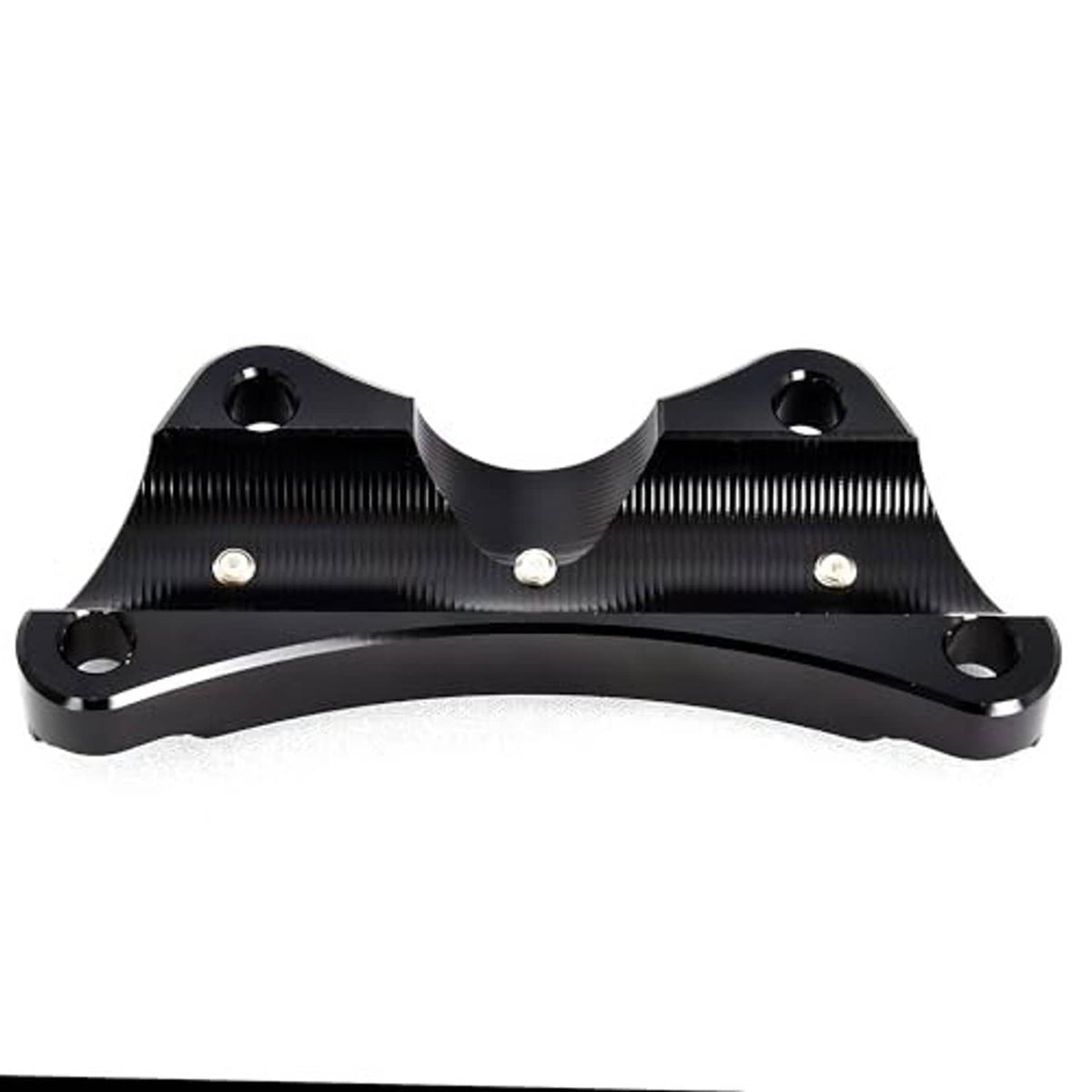 Black motorcycle riser base plate with textured center and four mounting holes