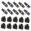 Set of T5 LED light bulbs with blue circuit boards, orange LED chips, black holders