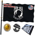 Black POW-MIA embroidered outdoor flag with central circular emblem and double-sided graphics