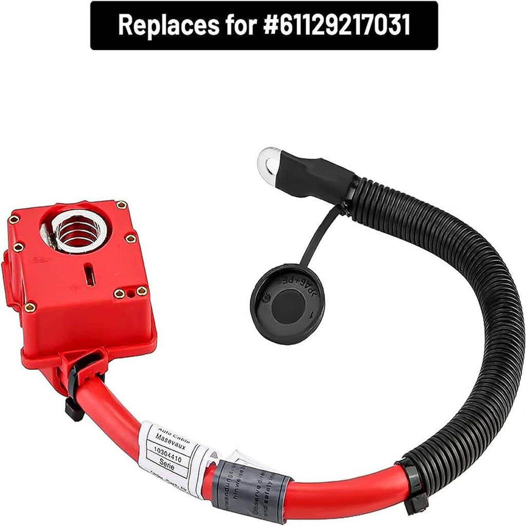 Red positive battery cable with black conduit and round black sensor cap