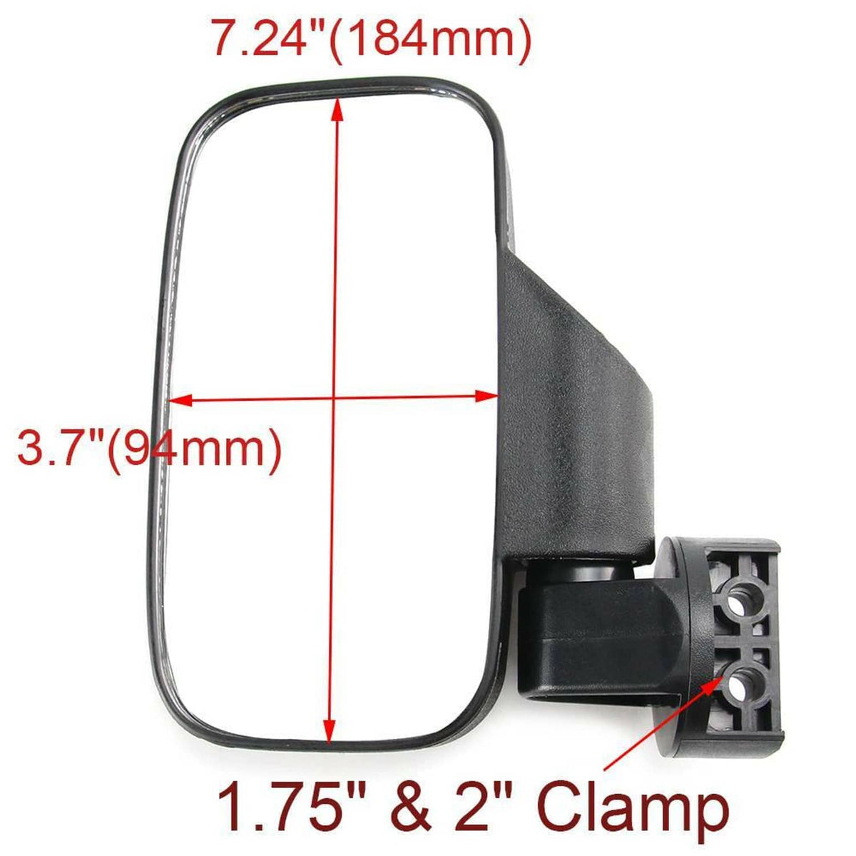 UTV side mirror clamp bracket with 1.75 in and 2 in size dimensions