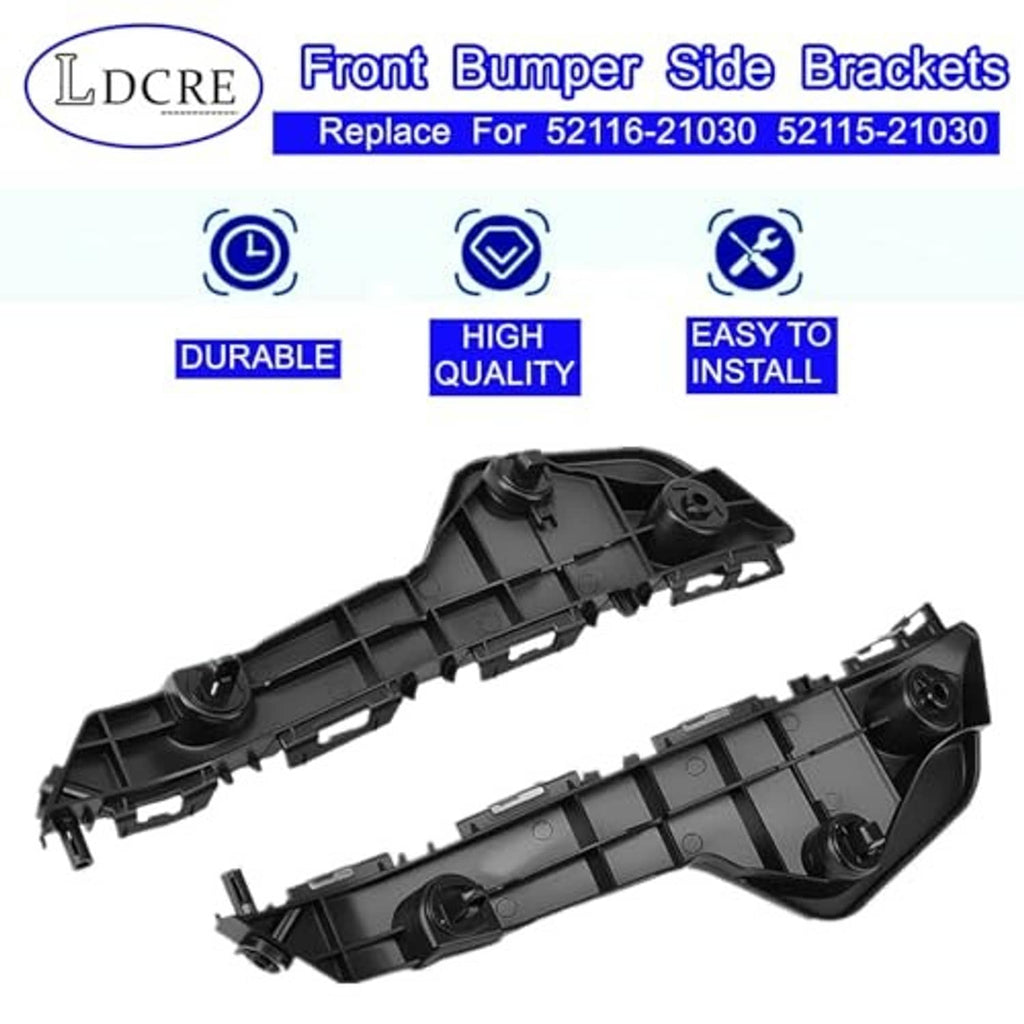 Front bumper side bracket pair, black plastic mounts with circular ports and tabs