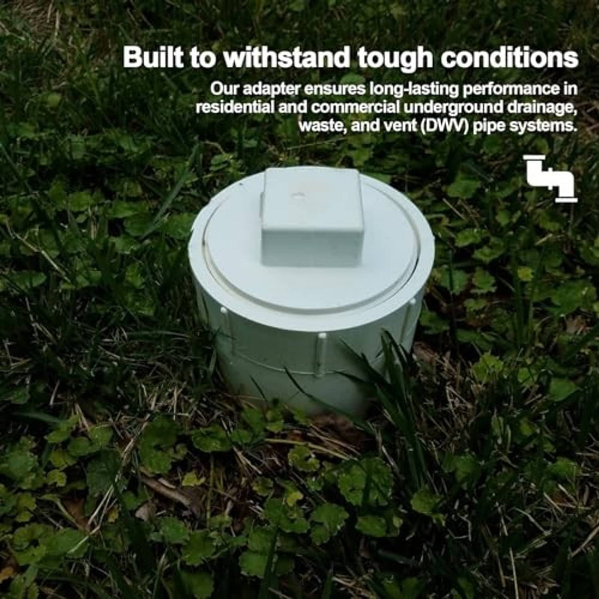 White PVC sewer cleanout plug cap adapter with square top on threaded body