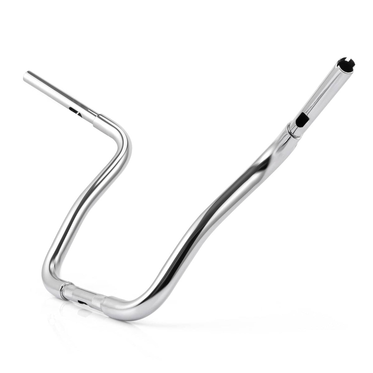 Silver chrome ape hanger handlebar with tall curved rise and end grips