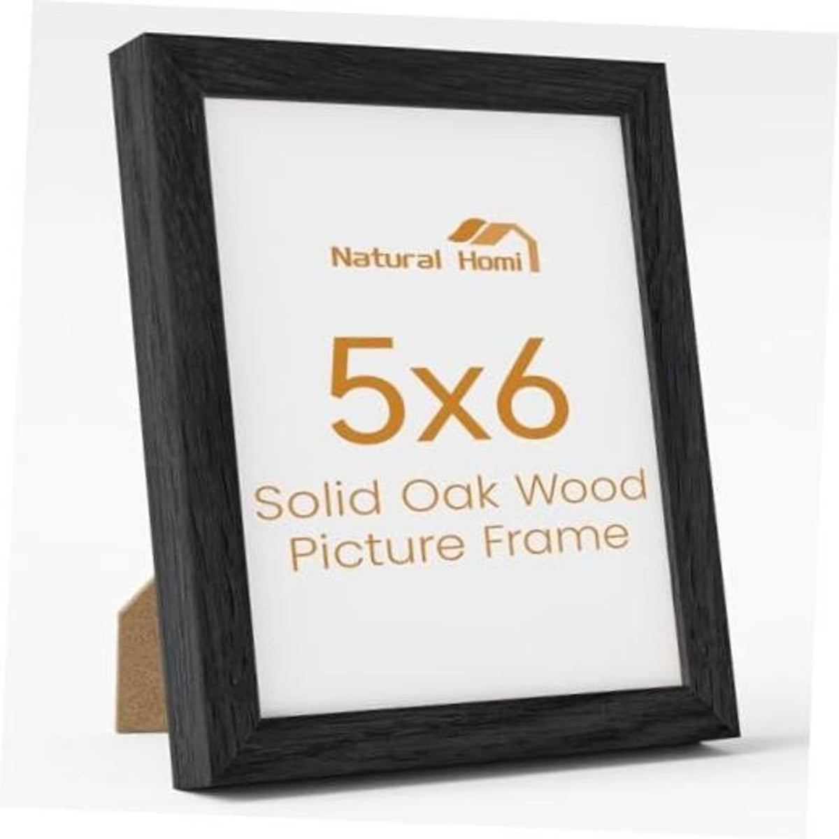 Black oak 5x6 picture frame with glass front, standing easel support