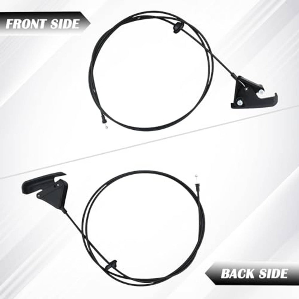 Front and back view of black hood release cable with pull handle