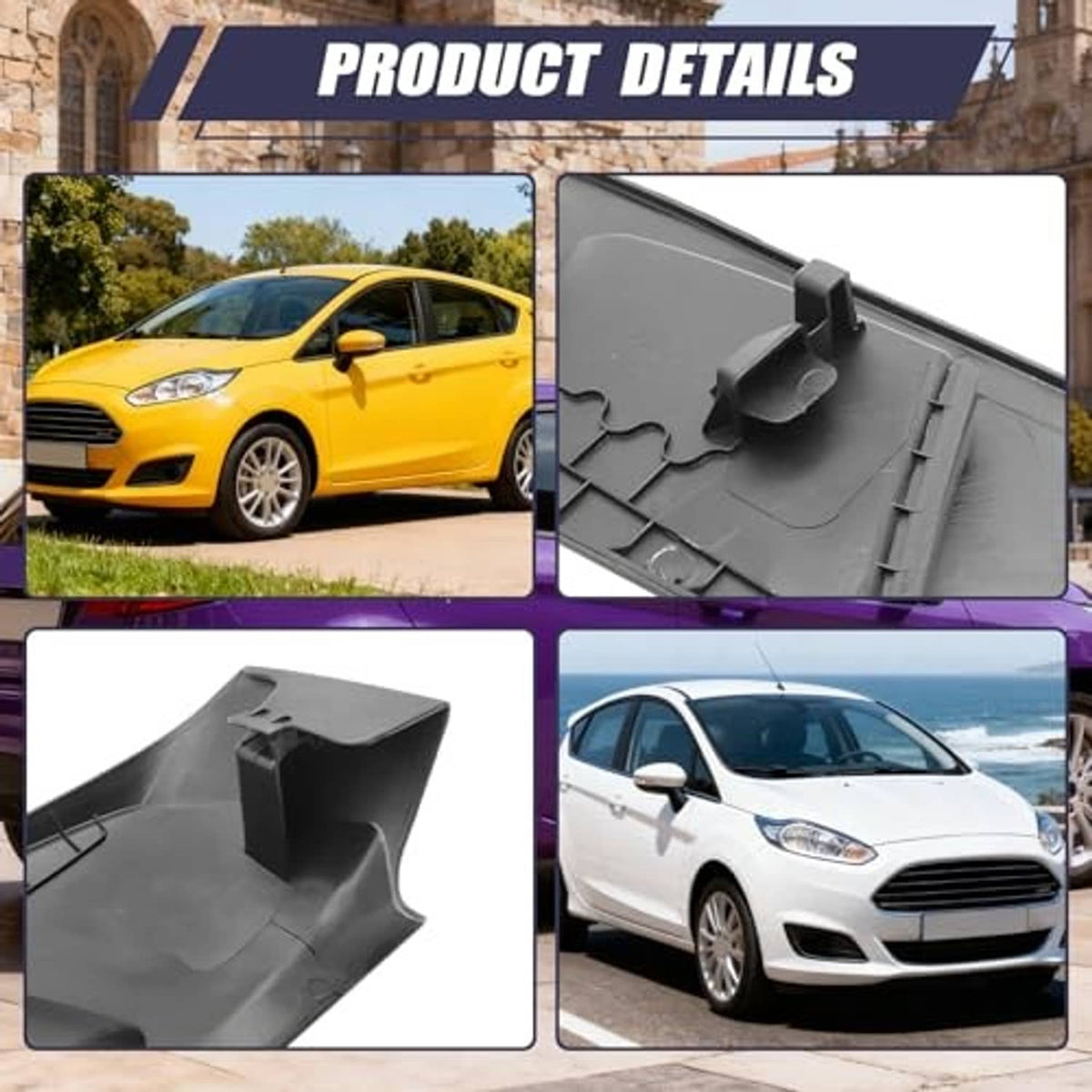 Front driver-side seat shield outer cover, dark gray molded cover with clips and round hole.