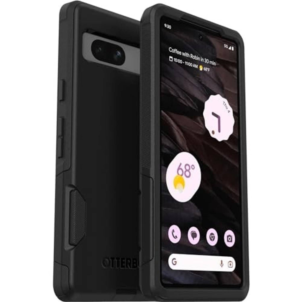 Black shockproof phone case with textured grip sides and screen-facing raised bezel
