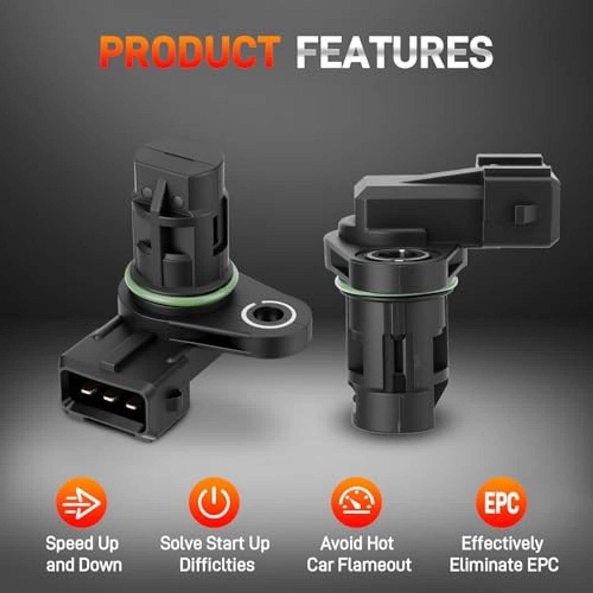 Engine camshaft position sensor 2-pack, black ABS body with 3-pin connectors