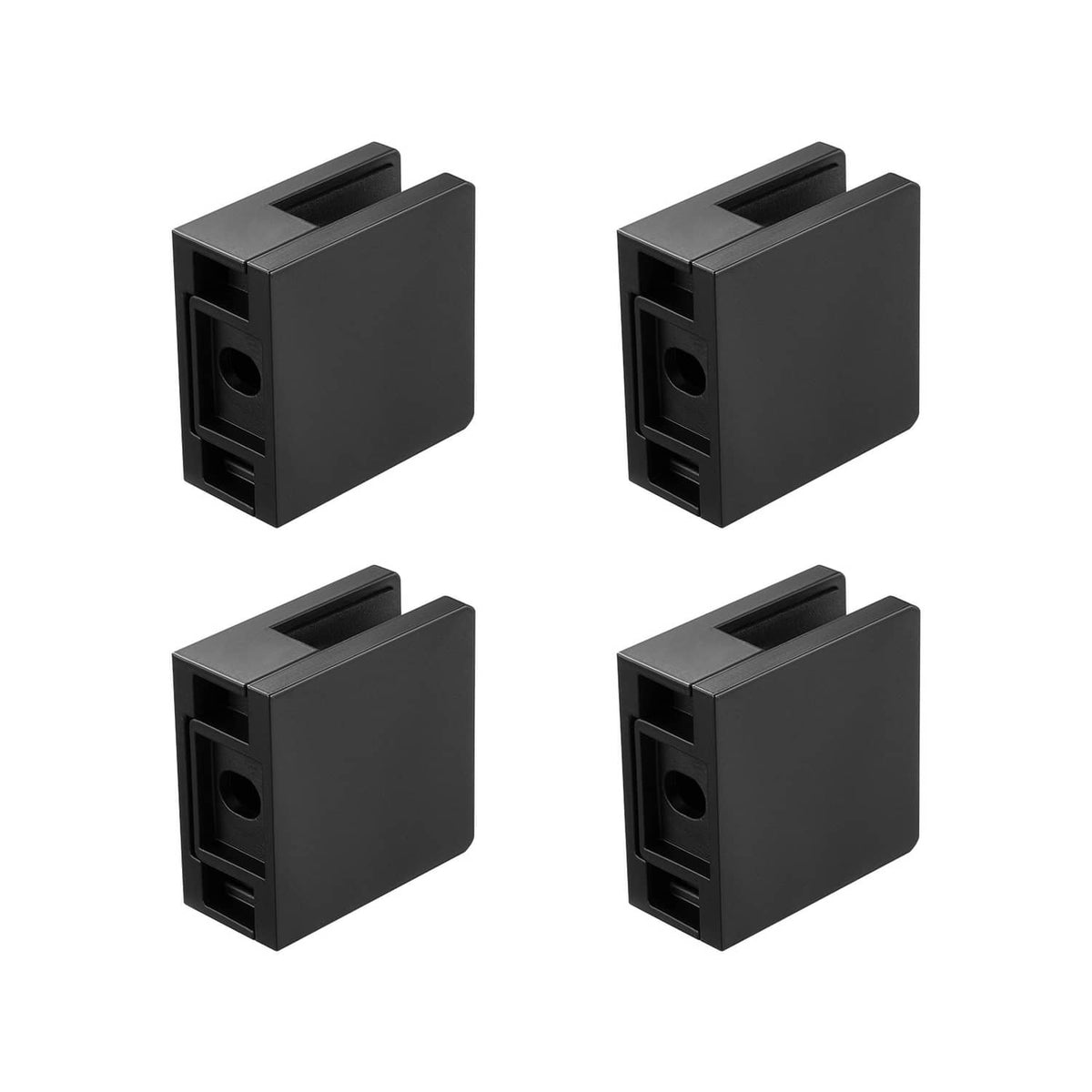 Black square glass clamp brackets, four-pack with bolt holes