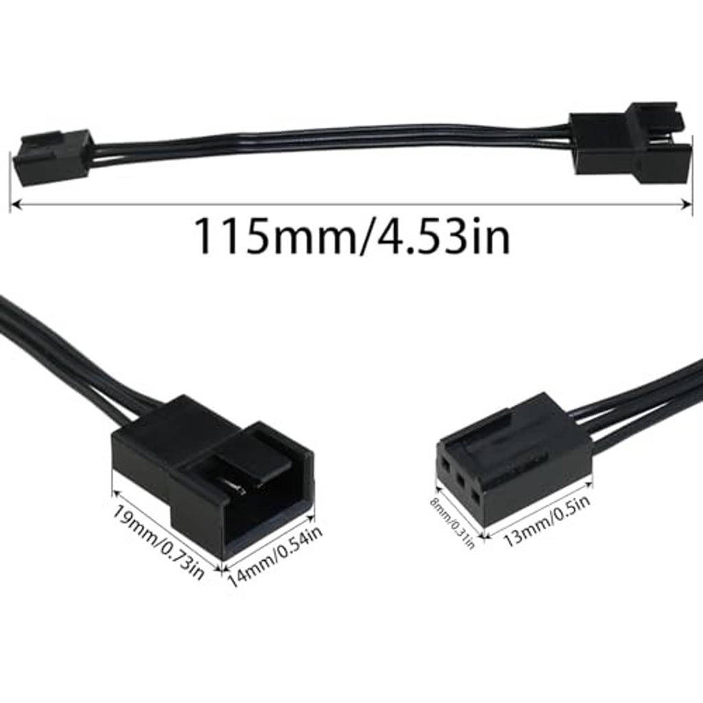 115mm cable length; 4-pin PWM to 3-pin fan adapter leads