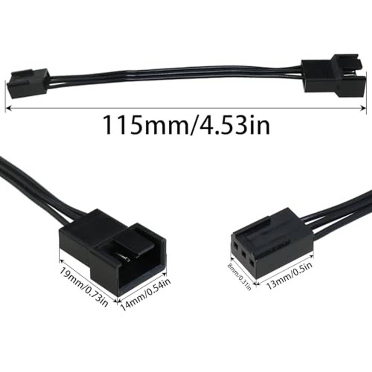 115mm cable length; 4-pin PWM to 3-pin fan adapter leads