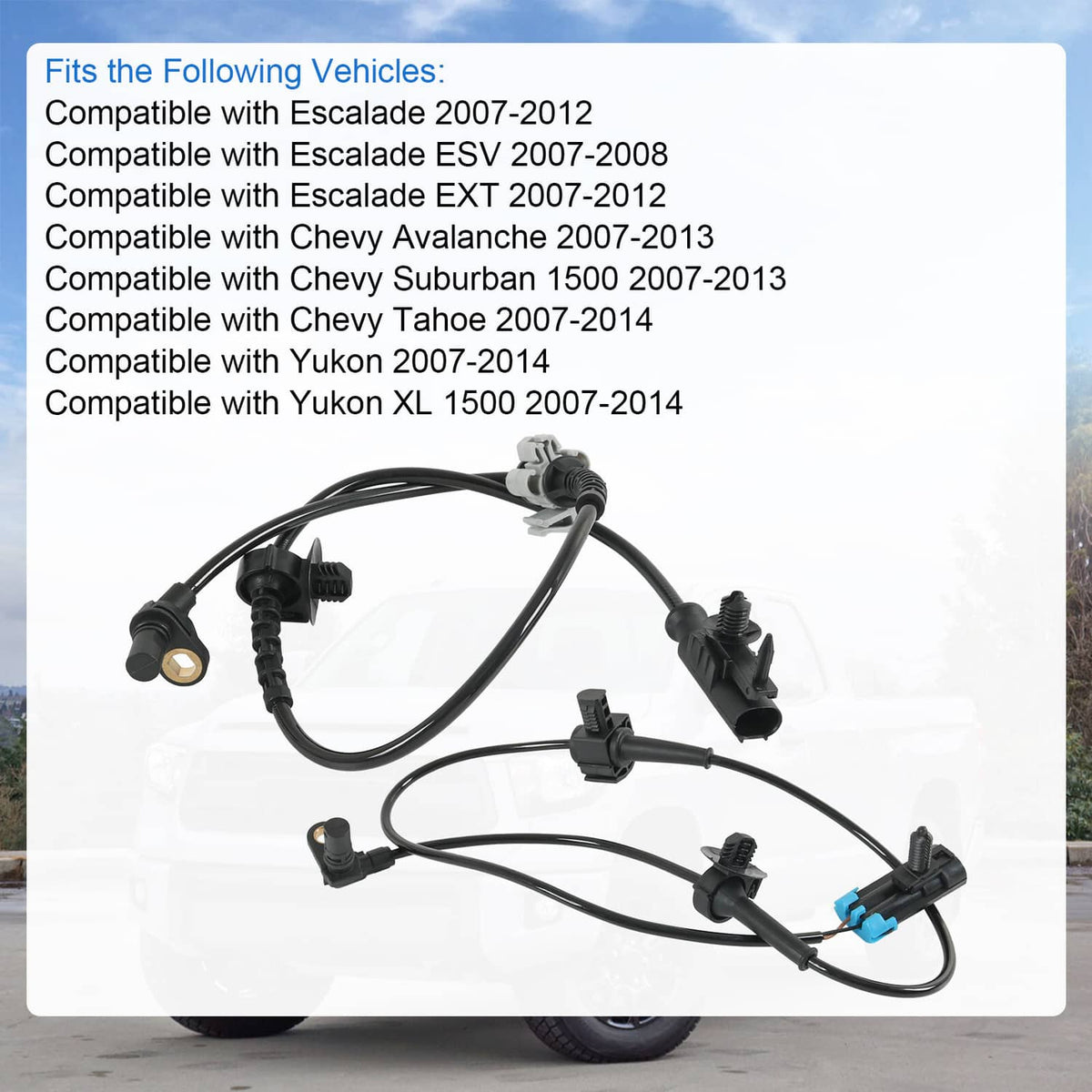 Four ABS wheel speed sensor assemblies with black wiring and sensor housings