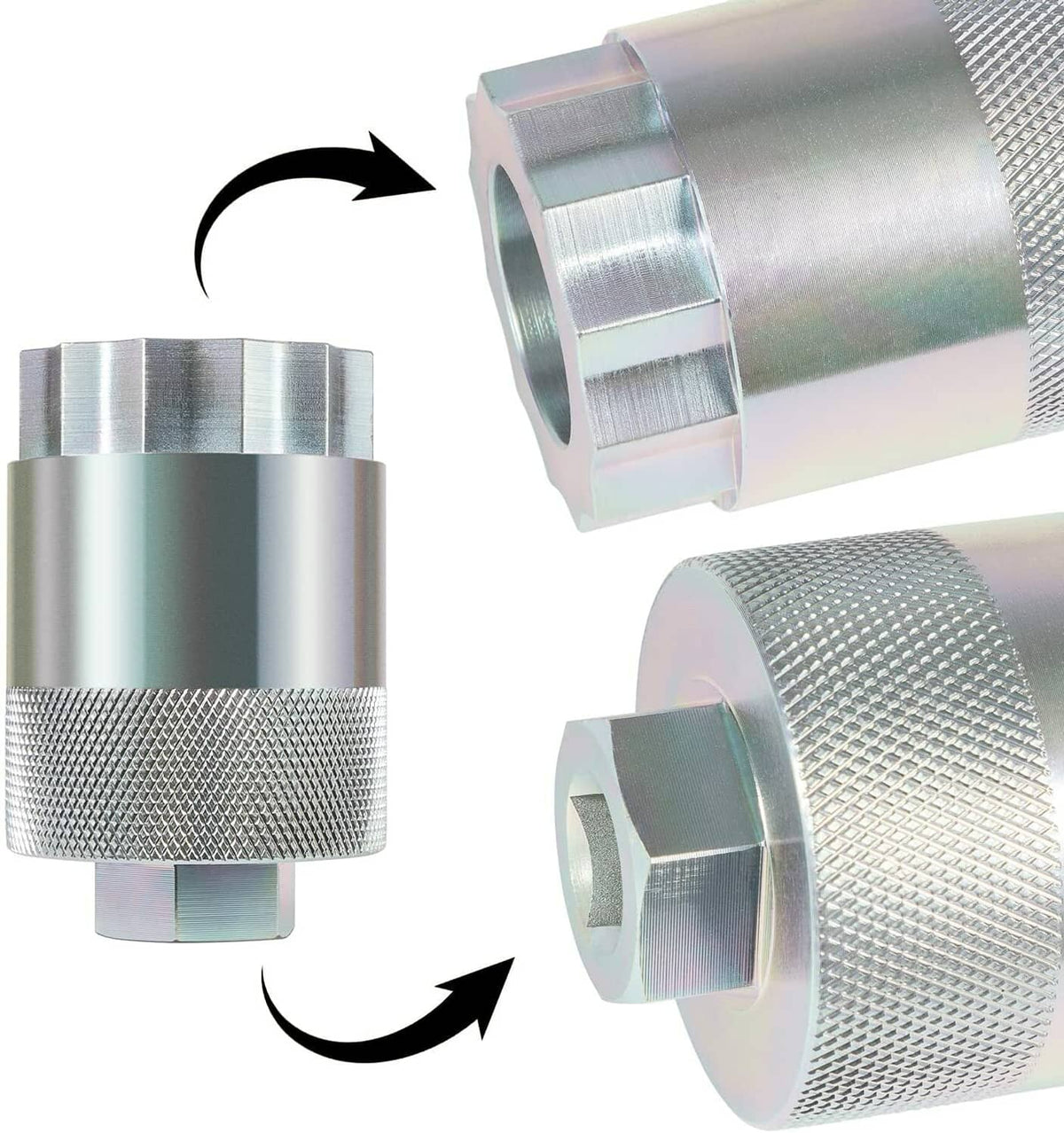 64mm rear differential pinion nut socket tool with textured knurl sleeve and hex end