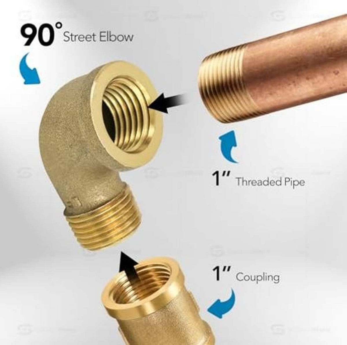 Brass 90-degree street elbow fitting with 1-inch threaded pipe connection