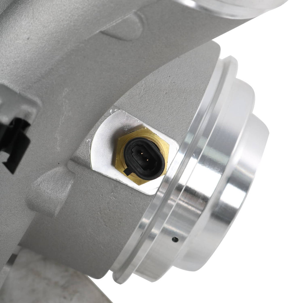 Turbocharger intake port and silver compressor housing with electrical connector