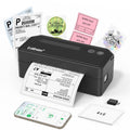 Black thermal shipping label printer with 4x6 labels and wireless controls