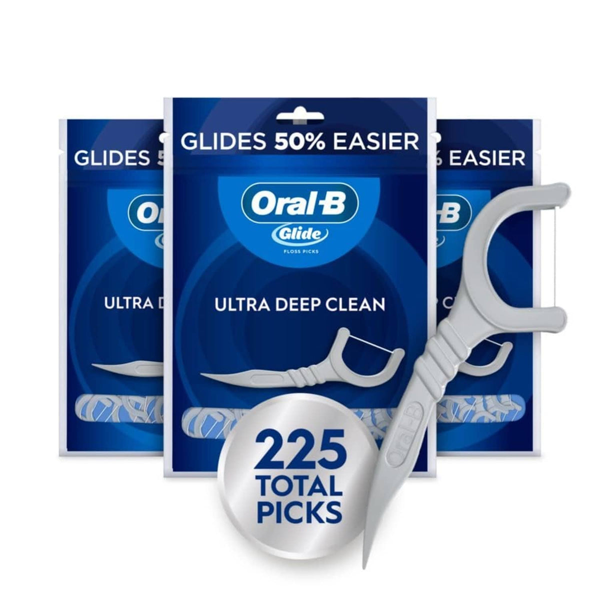 Oral-B Glide Ultra Deep Clean floss picks, grey, 225 total picks on package