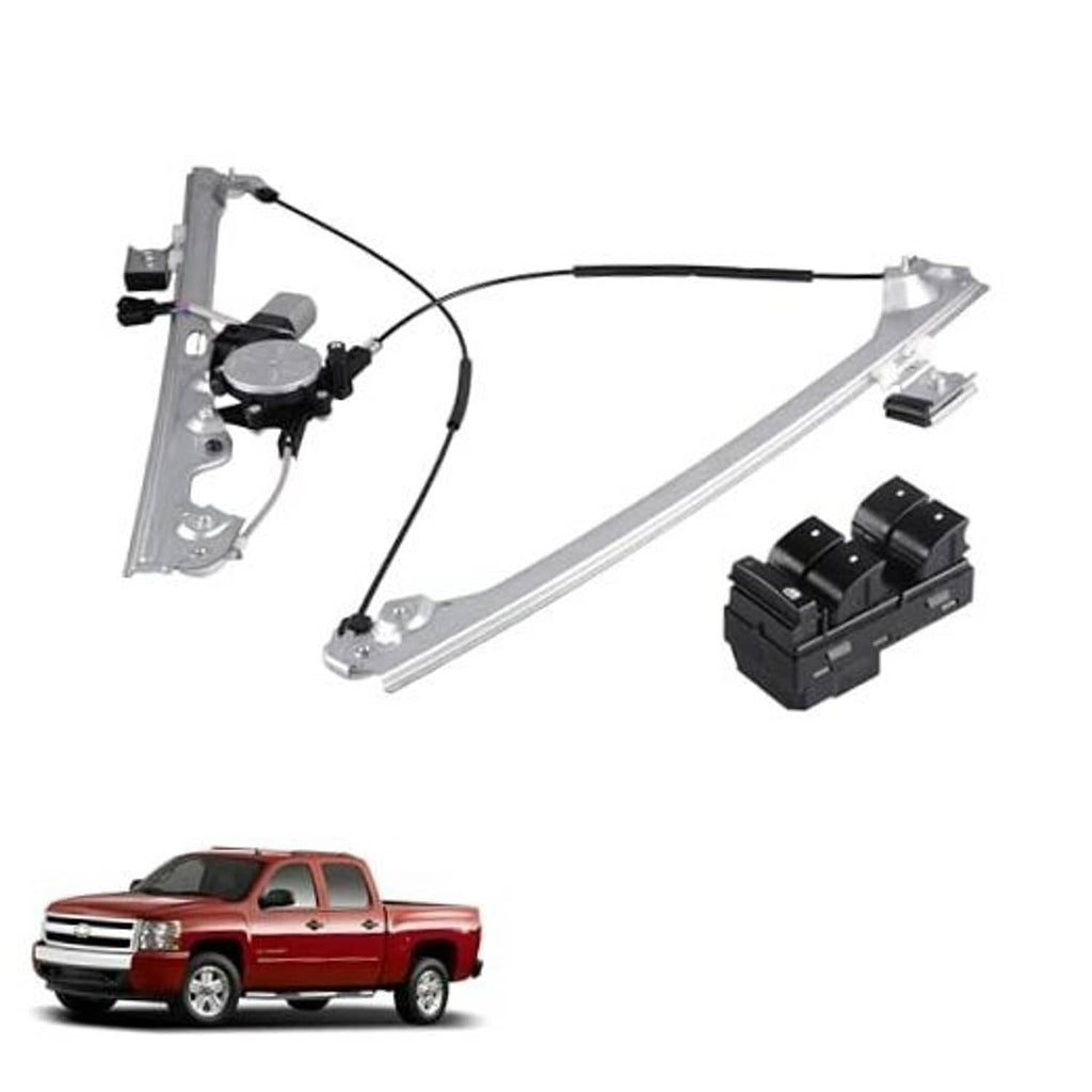 Front left power window regulator assembly with motor and power master switch controls