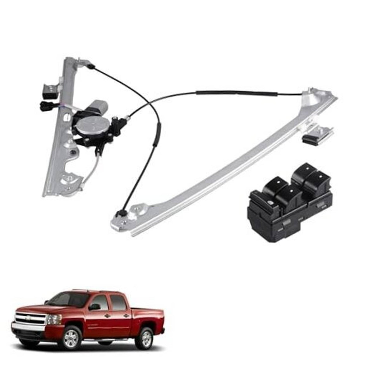Front left power window regulator assembly with motor and power master switch controls