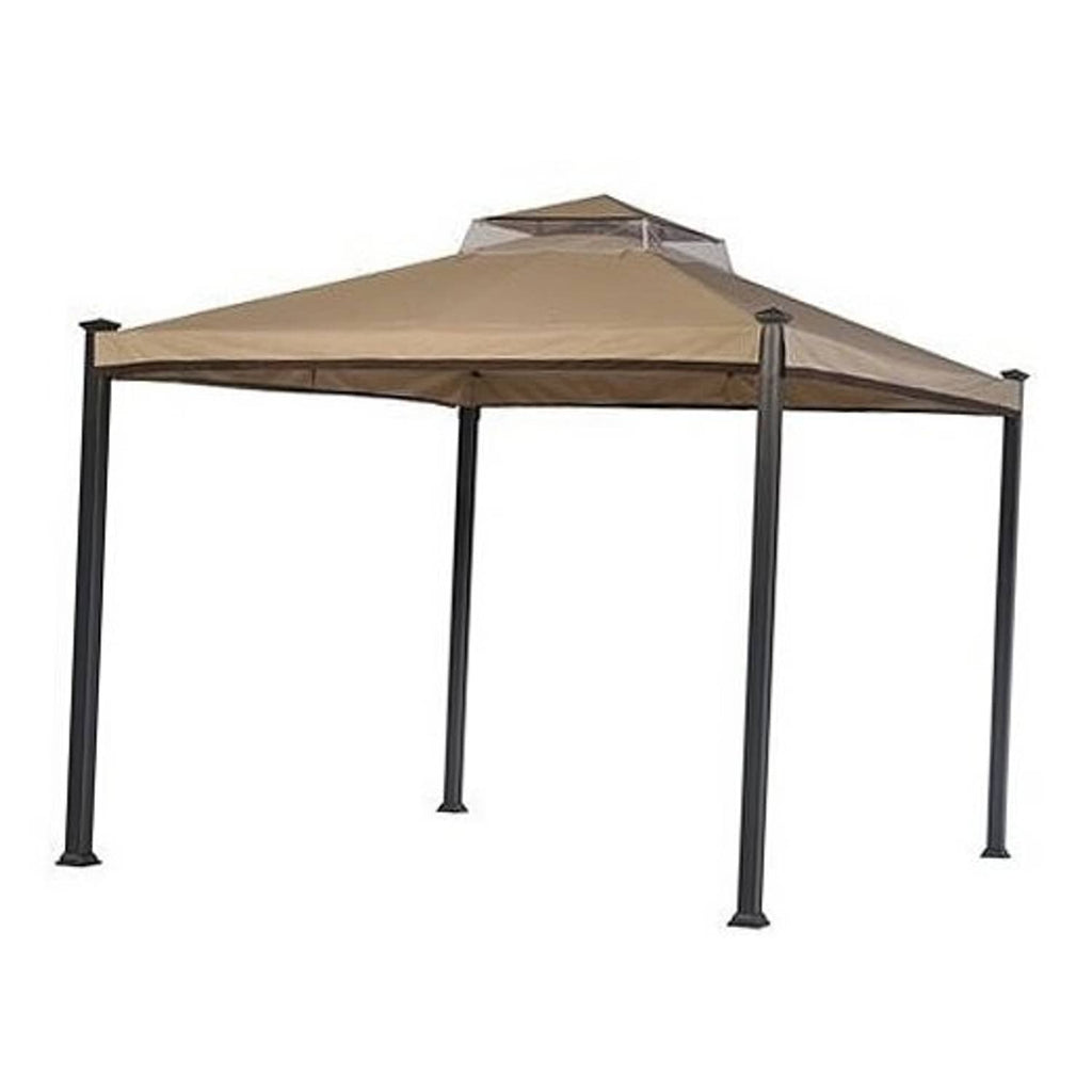 Tan gazebo replacement canopy top with dark metal frame legs