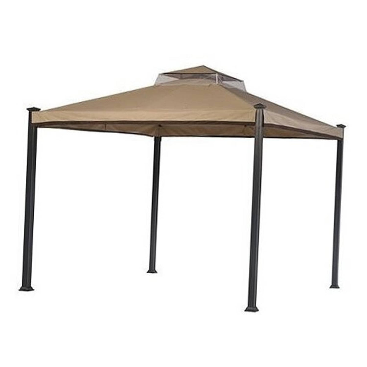 Tan gazebo replacement canopy top with dark metal frame legs
