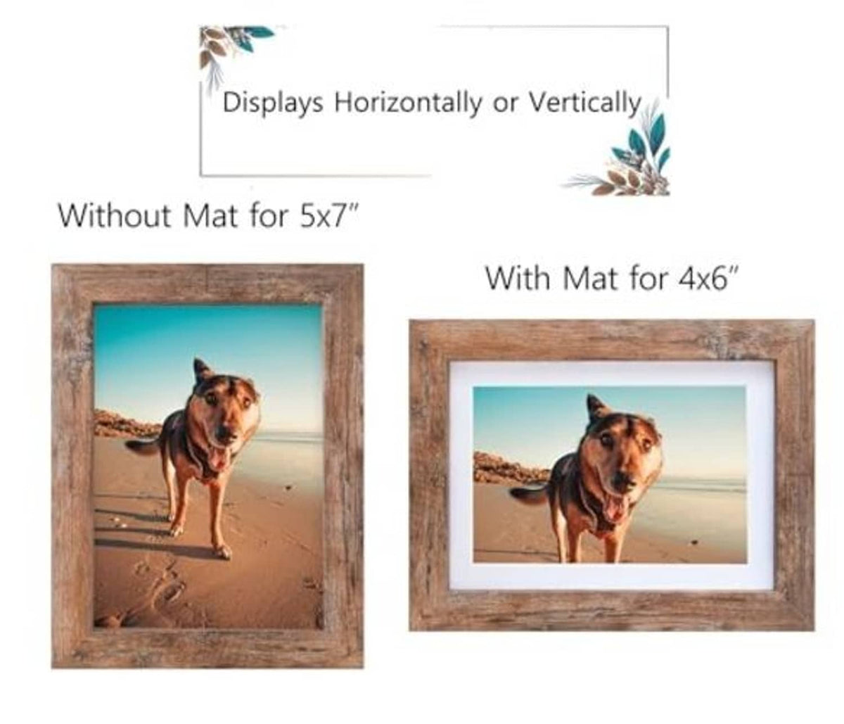 Rustic brown photo frame pair with different mat styles, front view