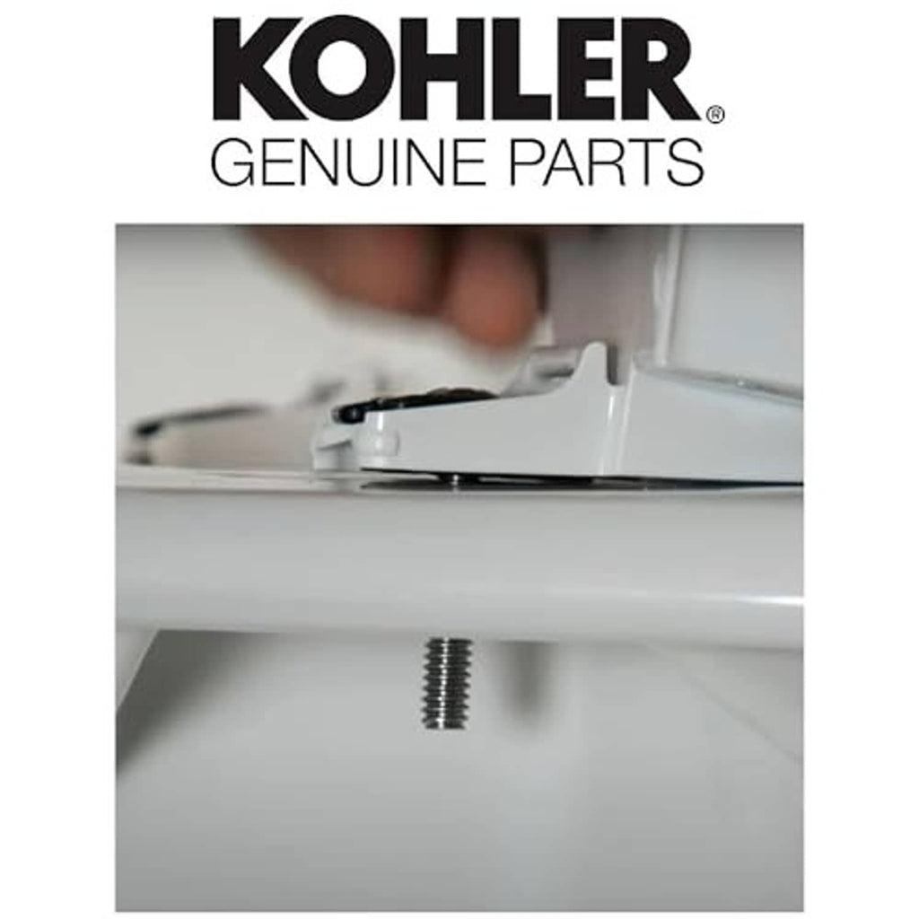 Kohler bumper hardware kit screw and white clip mounted under a white toilet tank