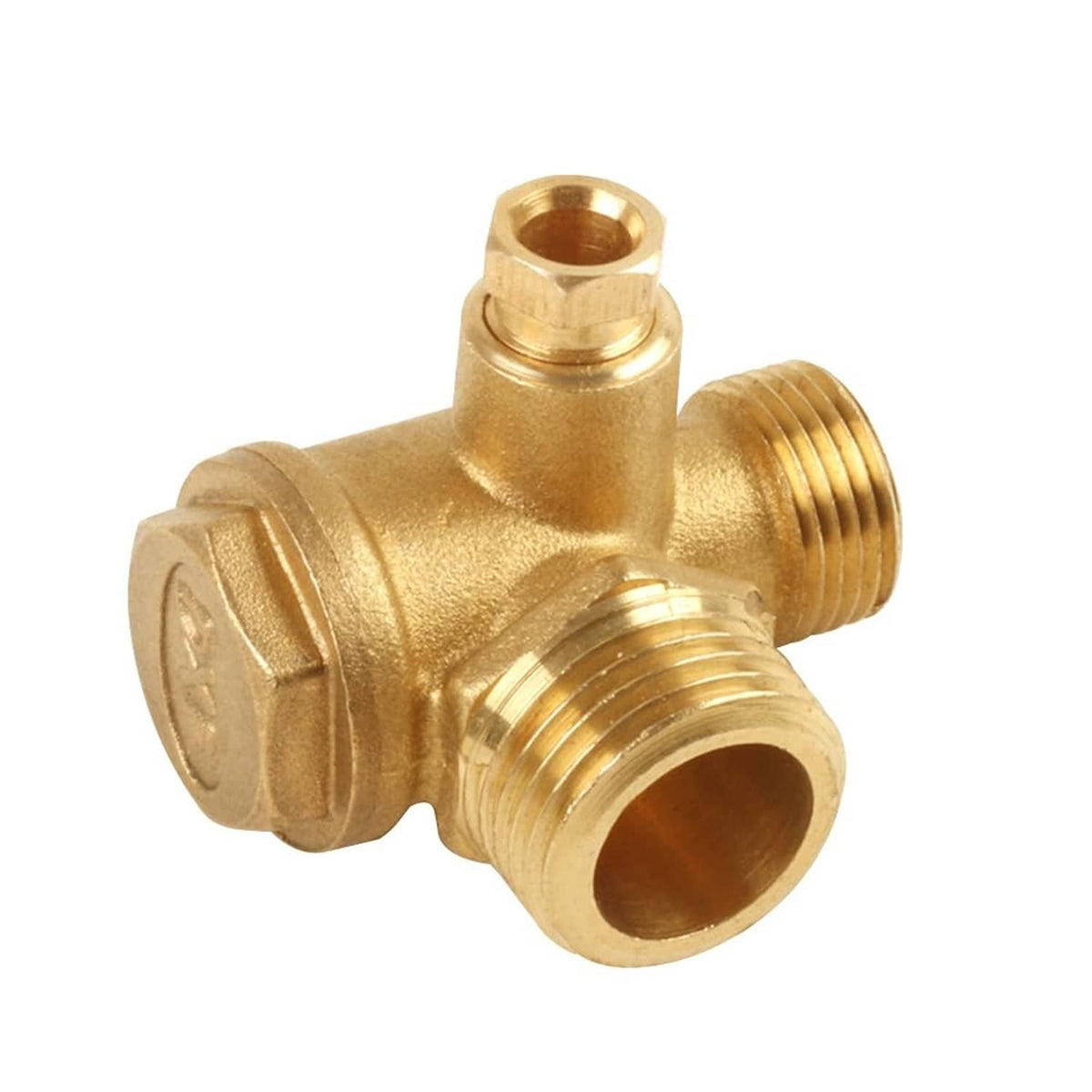 Brass air compressor check valve fitting with hex head and side threaded outlet