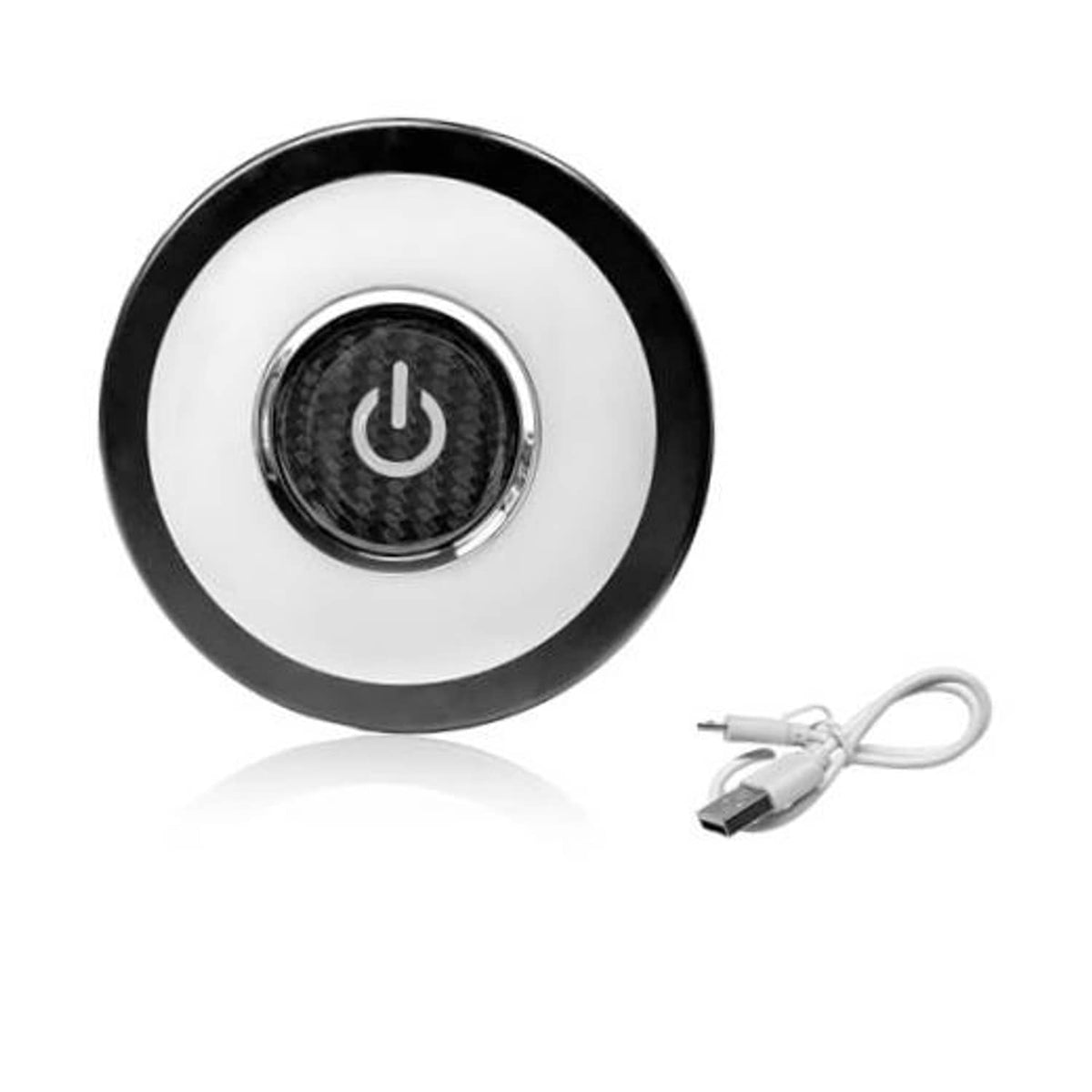 Round LED car roof light with black outer ring and central power button