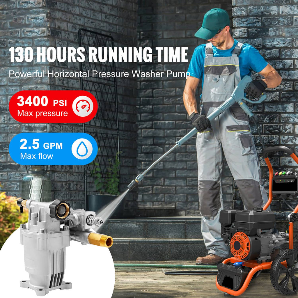 Pressure washer pump system with operator and spray wand, water jet cleaning exterior