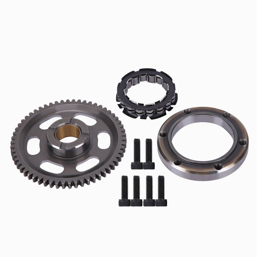 Starter clutch kit with gear, sprag bearing, outer ring, and multiple mounting screws