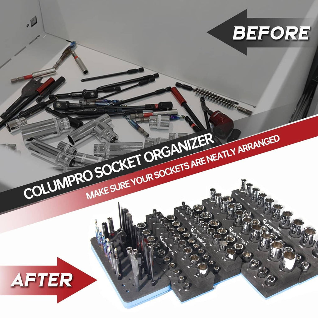 Foam socket organizer insert with sockets neatly arranged for drawer storage