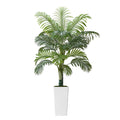 5ft faux areca palm tree with green fronds in a white indoor pot