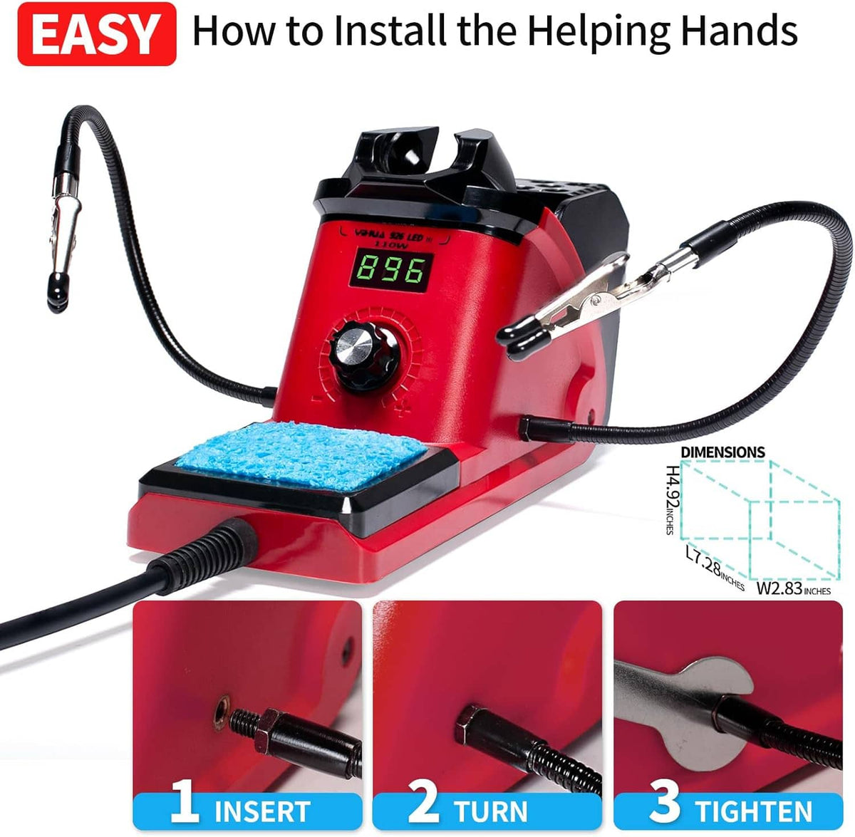 Red soldering station with dual clamp helping hands arms and blue sponge rest