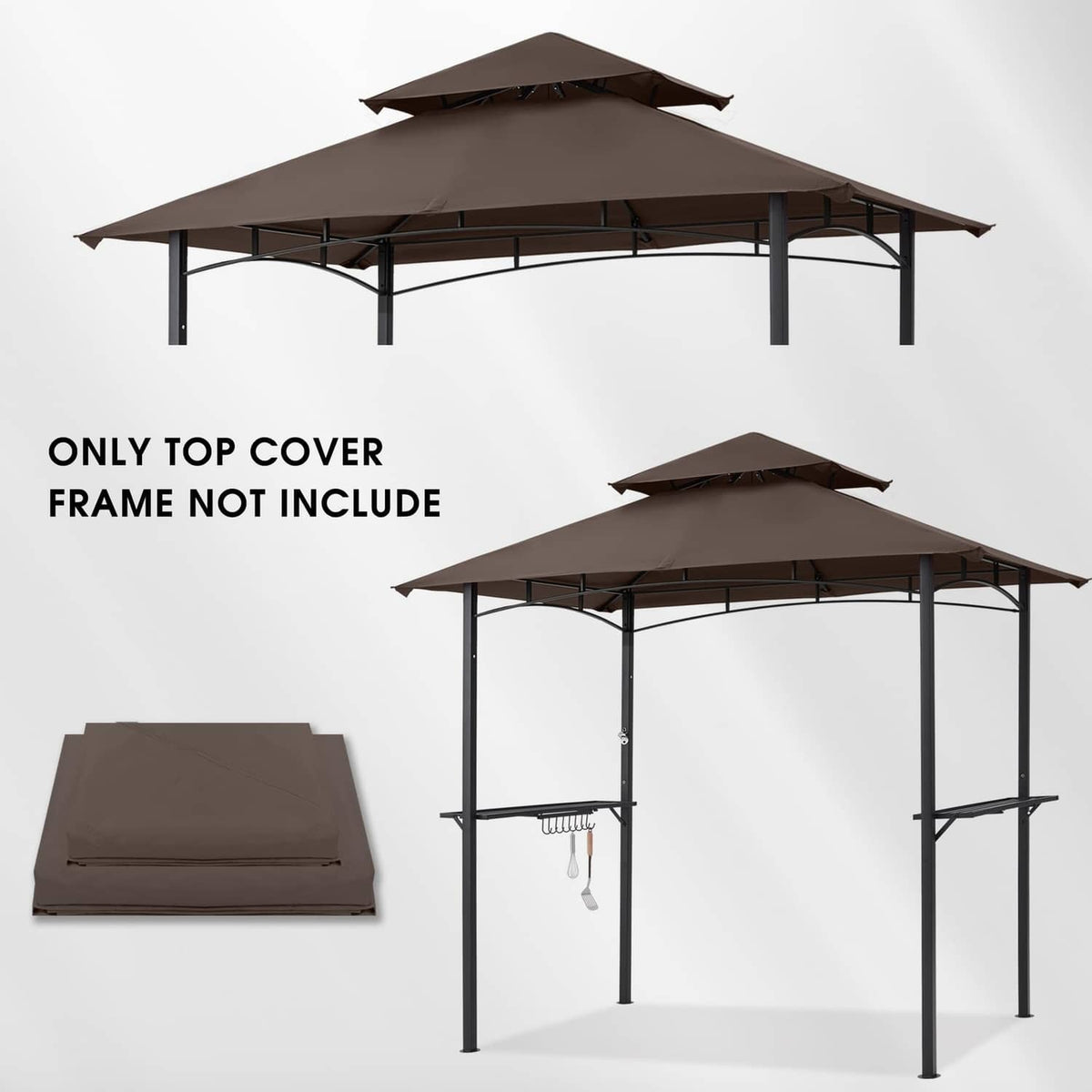 Brown replacement canopy top cover with matching canopy piece shown separately
