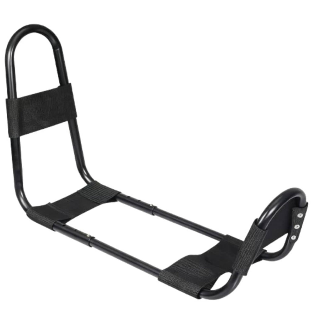 Black hamstring stretcher with foot cradle and padded knee support straps