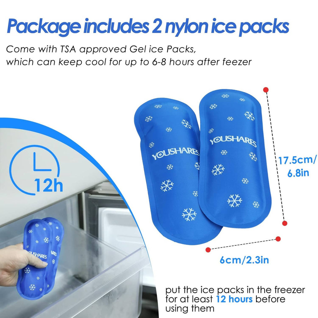 Two blue reusable ice packs for GLP-1 cooler case, snowflake pattern