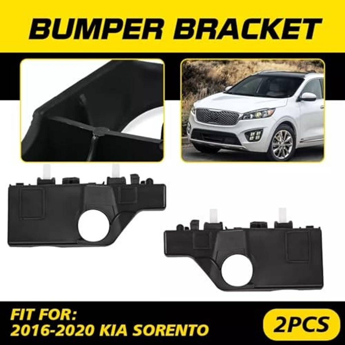 Two black bumper retainer brackets with circular opening and multi-tab mounting