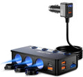 Car cigarette lighter splitter with 3 sockets, LED display, and multiple USB ports