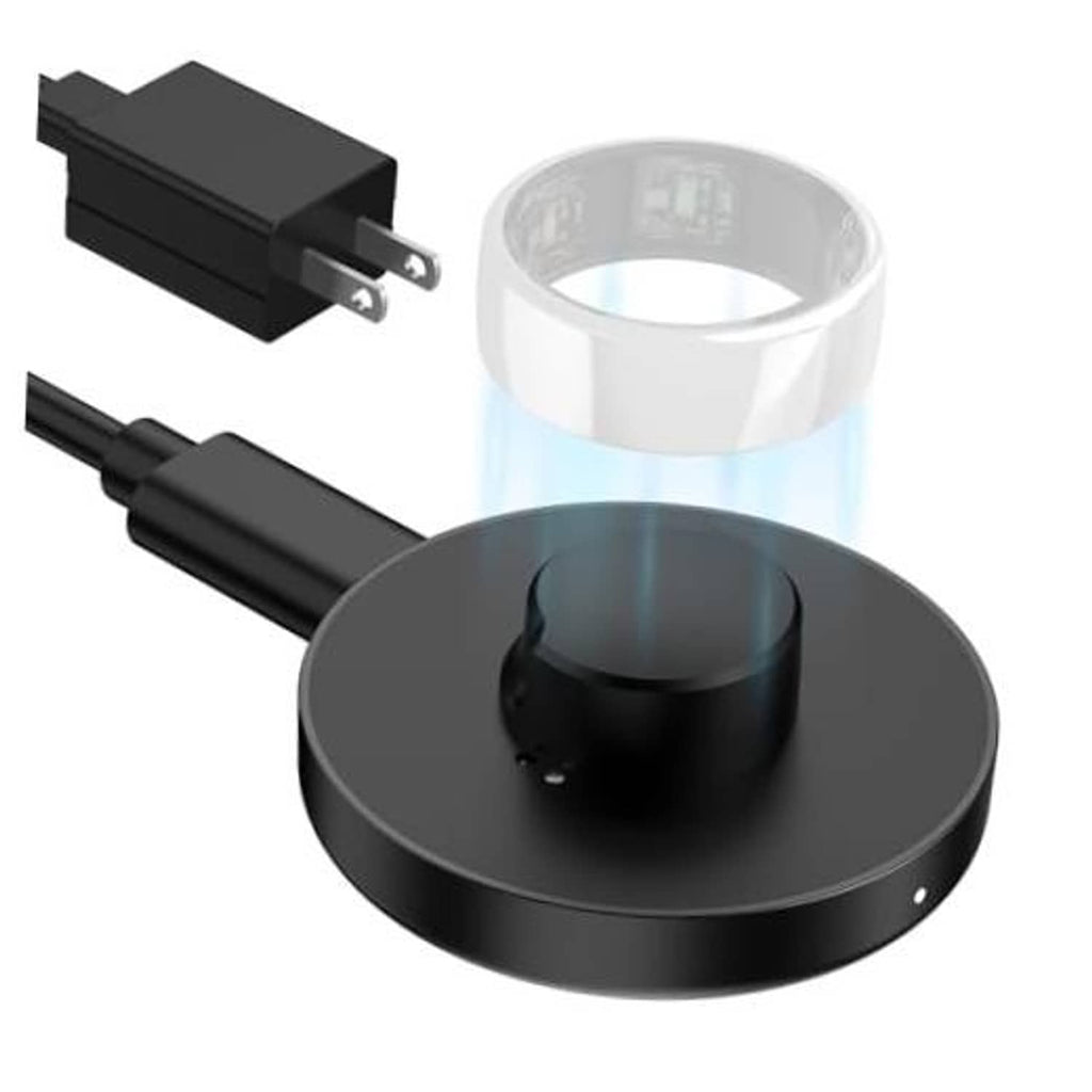 Black charging dock with cable and plug, ring cradle for Oura Gen 3