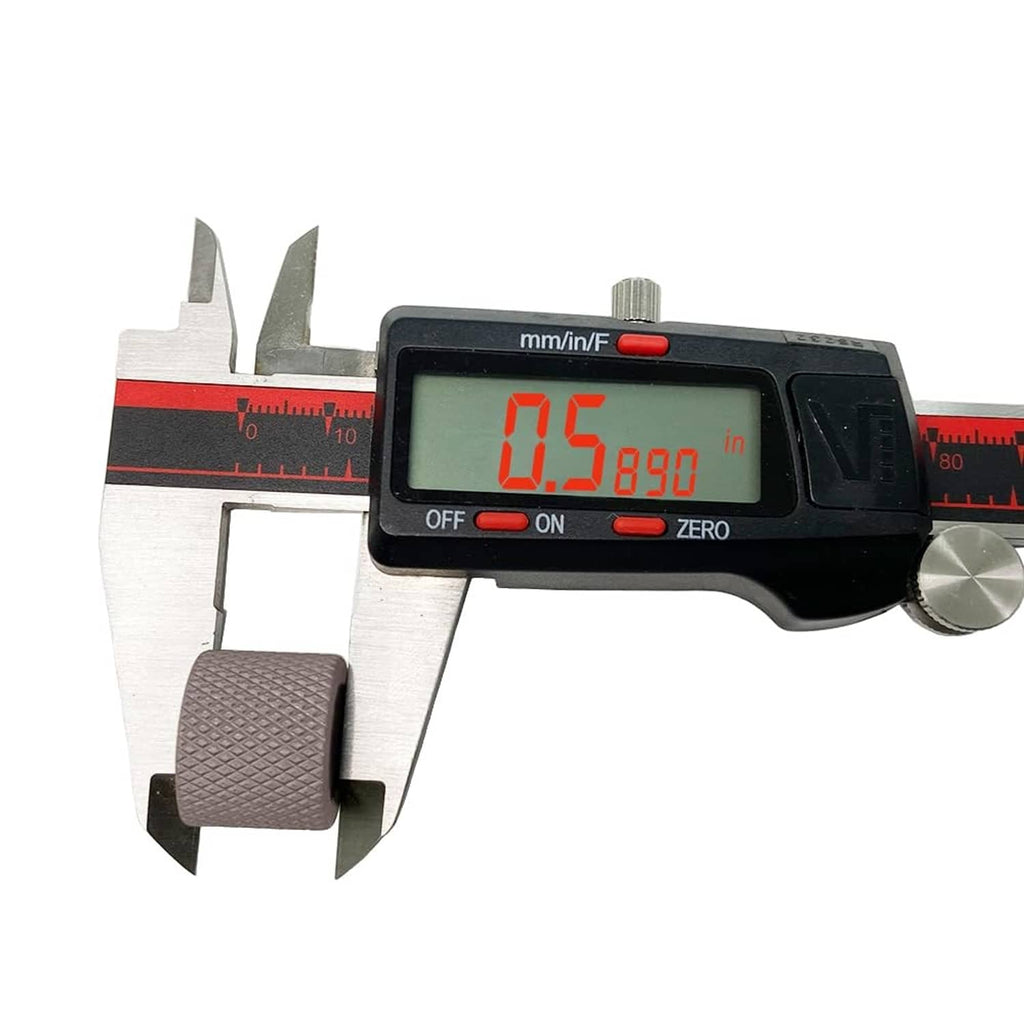 Tan thread protector cylinder measured with digital caliper