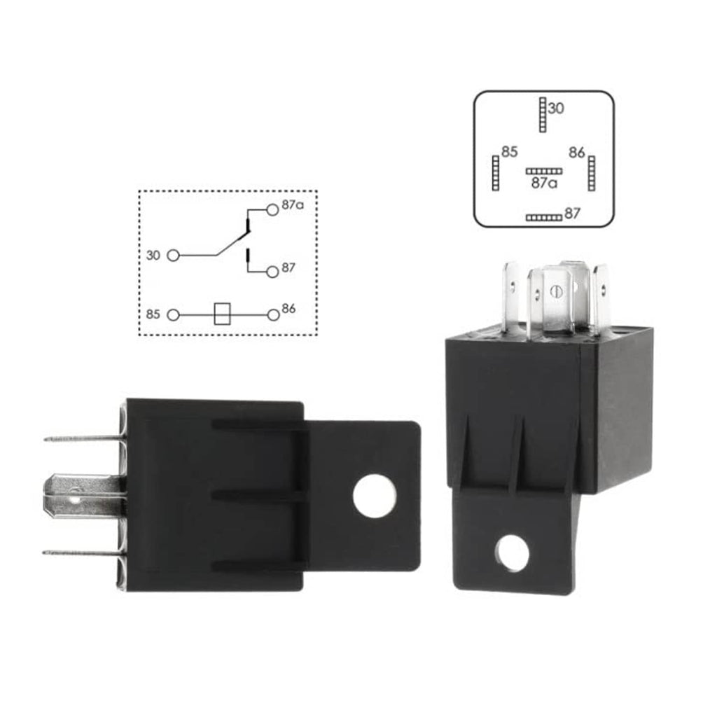 Black fan relay module with mounting bracket and circuit diagram inset
