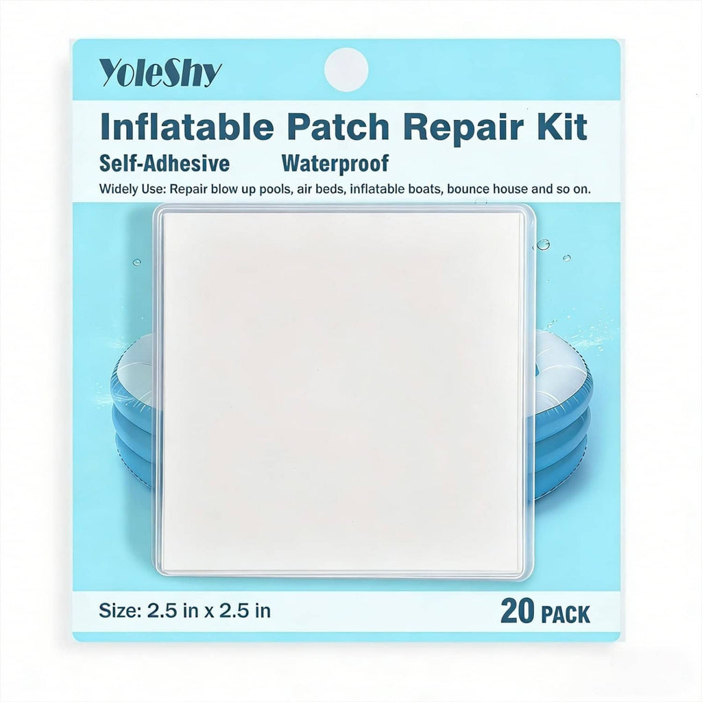 Transparent self-adhesive waterproof patch repair kit box, 20 patches (2.5 x 2.5 in).