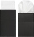 Pair of pre-folded pocket squares with black sleeve and white folded handkerchief
