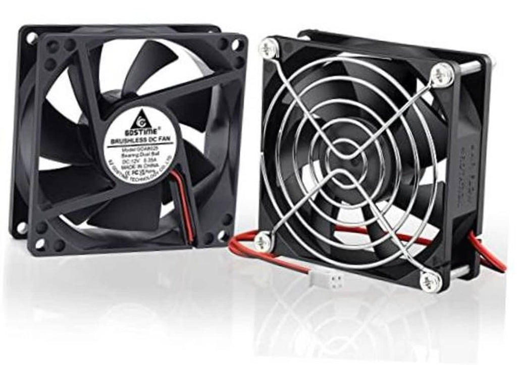 2-pack 80mm DC dual ball bearing cooling fans, black frames and blades with red leads