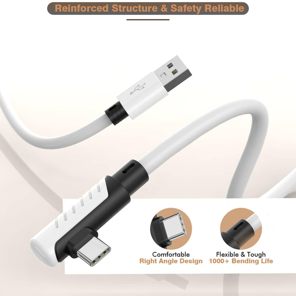 White VR link cable with right-angle USB-A and USB-C plugs, reinforced connectors