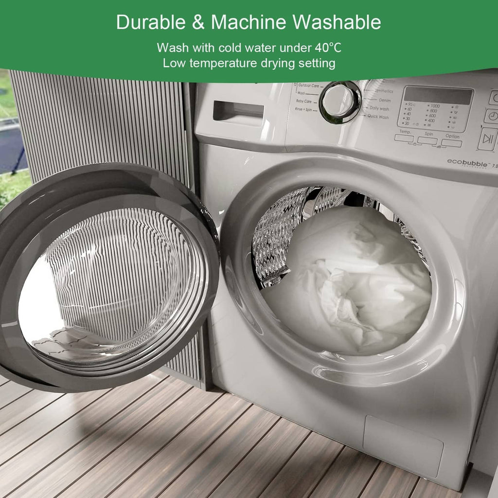 Waterproof mattress protector being machine washed in a washer drum