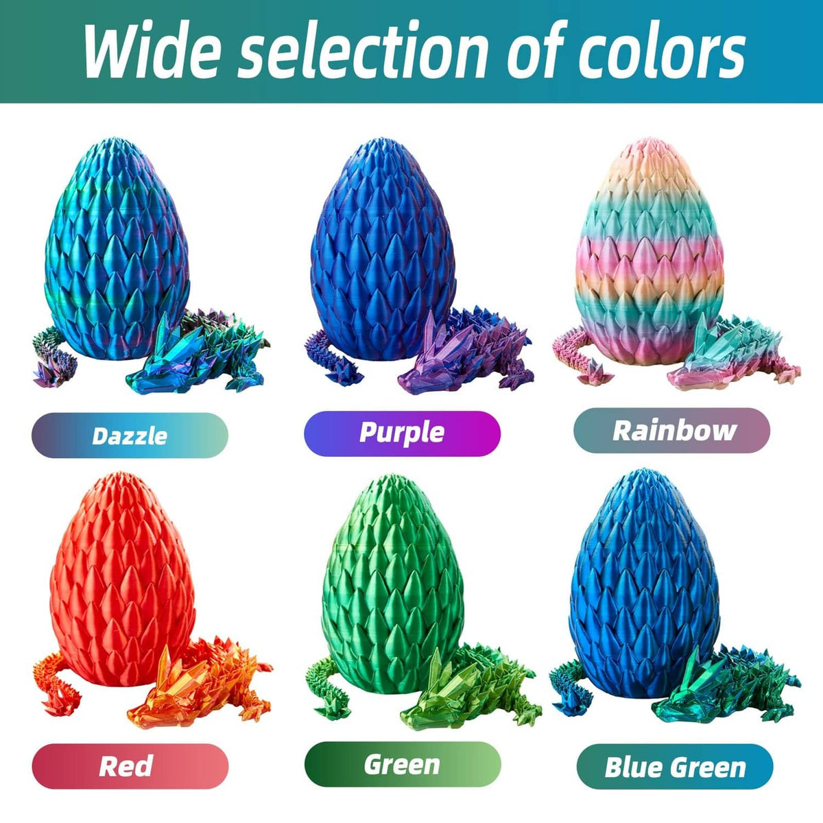 Blue green dragon egg among color choices, teal facets with green crystal base